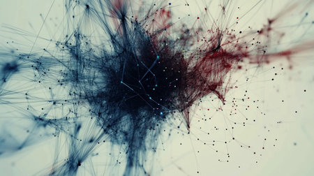 Abstract digital network with connections and nodes on a white background, in blue, purple, and green colors, with a simple, minimalistic design in a low-poly style, high resolution --chaos 30 --ar 16:9 --v 6.1 Job ID: 16134ec5-102e-4340-9b1e-7c941ede853bの素材