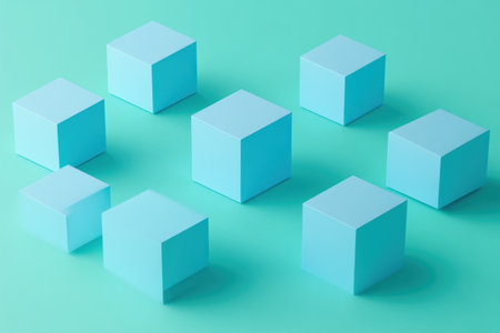 3D rendering of blue isometric cubes on a solid background. An abstract technology and business concept with geometric shapes, a futuristic design for a web banner, poster, or presentation. Flat lay, copy space, high quality. --ar 3:2 --v 6.1 Job ID: 9317d23d-8ce1-4ec4-a496-f4bac8942b98の素材
