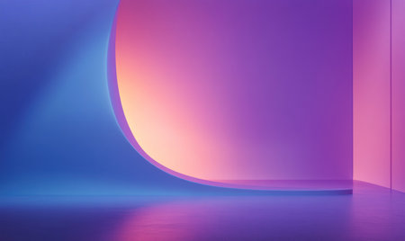 Abstract background with a purple-blue gradient and curved shape, in a minimalistic style with simple lines and smooth curves. An elegant, modern digital art design with high resolution and no text or graphics on the screen. High detail and quality, created through professional photography using a macro lens and studio lighting, resulting in a high-definition image. --ar 5:3 --v 6.1 Job ID: 984b3d33-42fd-47bd-b711-2e33e7995705の素材