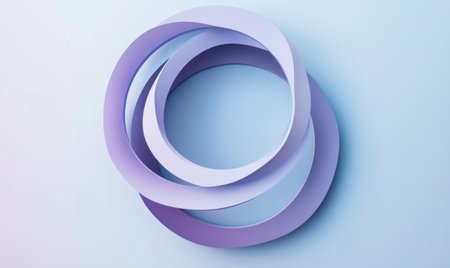 3D render, abstract background with blue and purple gradient colors. The design features three overlapping circles in shades of violet and light indigo, creating an elegant and modern aesthetic for branding or graphic designs. In the center is one large circle that forms part of another smaller circular shape, adding depth to the composition. This style creates a sense of movement within stillness, perfect as a background element on web pages, social media posts, packaging, and more. --ar 5:3 --v 6.1 Job ID: 12ac9723-6d7f-44f3-82ca-b6df1b00f2b9の素材