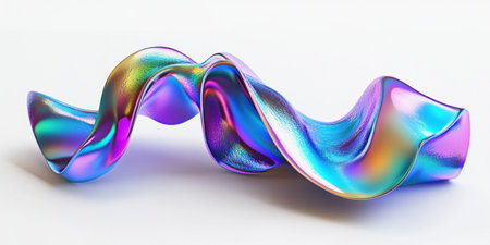 3D render of a colorful, iridescent, wavy ribbon on a white background, with a metallic sheen, holographic effect, fluid shape, vibrant colors, and smooth curves, isolated. --ar 2:1 --v 6.1 Job ID: f7786586-6000-4331-a25e-9280bcc713b1の素材