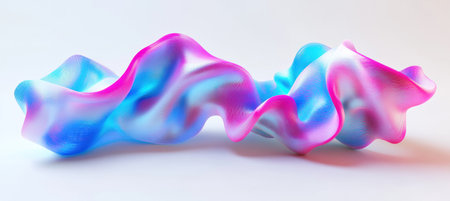 3D render of a colorful fluid, wavy ribbon on a white background, with a neon color palette of turquoise and magenta. --ar 67:30 --v 6.1 Job ID: f359a8af-3a20-4bb6-a0bc-2e343210fd04の素材
