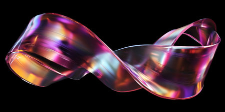 3D render, iridescent glass ribbon on a black background, holographic, abstract minimalism. --ar 2:1 --v 6.1 Job ID: e65b523f-6ae9-48c4-ac53-9d3b3d0ea62fの素材