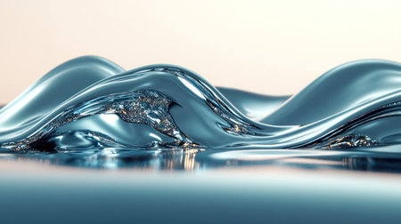 Abstract fluid blue color background with a liquid, wavy shape, highly detailed and realistic, white gradient background, metallic chrome style, 3D rendering, high resolution, professional photograph. The colors of the light should flow in the form of smooth curves and create waves, which give an elegant look to the design, with a flowing, wispy, fluid motion, like a waving banner. --chaos 30 --ar 16:9 --v 6.1 Job ID: e12e052a-dbc5-4a86-b7d6-4c451d0a2bd8の素材