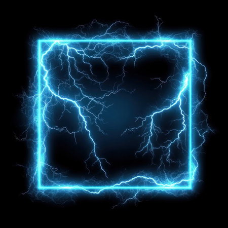 Blue lightning frame on a black background, with a glowing square border and a thunder lighting effect. --v 6.1 Job ID: 5eb10db9-4433-44ed-819a-aa062de403faの素材