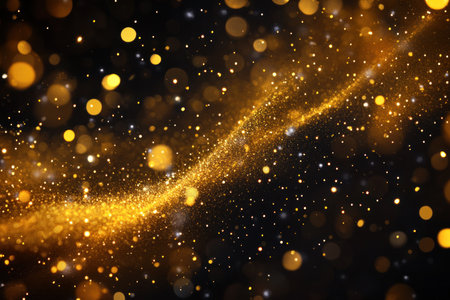 Abstract background with golden glitter, stars, and shiny lights on a black fabric texture. Shiny golden particles in motion. Golden dust swirls on a dark backdrop. Glittering starry sky. Gold wallpaper. Abstract design of sparkling gold dust. Background for design. --ar 3:2 --v 6.1 Job ID: 304b05b0-bbb1-4876-ab1a-27d32fb7cfb0の素材