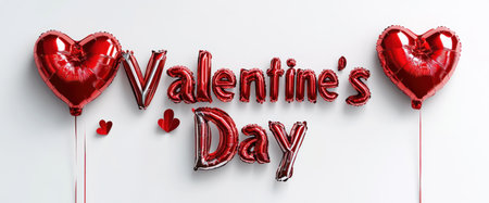 3D text "Valentine's Day" made from red and silver foil balloons on a white background, with heart-shaped crumpled paper underneath, in the style of playful commercial imagery, photorealistic rendering, vibrant colors, lively street scenes, fairy tale illustrations, simple designs, high-resolution photography. --ar 12:5 --v 6.1 Job ID: 0d6c1d74-ef25-4996-907c-2b90b206d7f9の素材