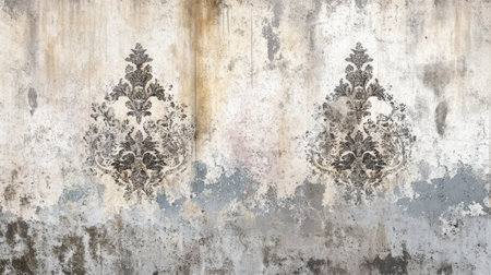 Abstract grunge lace pattern background with vintage floral and paisley elements in monochrome gray, suitable for digital paper or scrapbooking. --chaos 30 --ar 16:9 --v 6.1 Job ID: 84fa57ba-1001-49de-817d-ee99de453412の素材