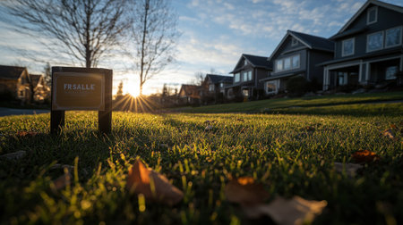 Photo of a real estate for sale sign in front of an attractive home, with the sun shining on it and a beautiful suburban neighborhood background. High-quality photograph with a shallow depth of field, soft bokeh, f/8 aperture setting, sharp focus, studio lighting, cinematic style, and warm colors, captured with a Sony Alpha A7 III camera and a FE 35mm F1.8 lens. --chaos 30 --ar 16:9 --v 6.1 Job ID: 26605867-f81b-488d-8e52-ee5af1e4e04bの素材