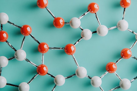 A close-up view of the molecular structure of water, with each molecule depicted against a light blue background. This is a stock photo. --ar 3:2 --v 6.1 Job ID: 3b1f0a58-21e2-4f83-ad55-90f78b7c6705の素材