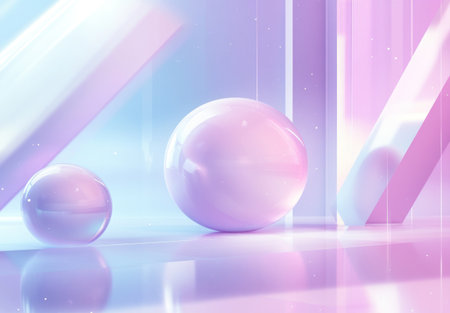Abstract background with geometric shapes and light purple, white, and pink colors. Polygonal shapes, glass effect, light effects, gradients, vector illustration, dynamic composition, high resolution, detailed, professional, wide angle. --ar 22:15 --v 6.1 Job ID: f52f5a27-c892-4c28-80f8-d438e847c6c7の素材