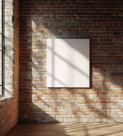 A blank canvas on the wall of an old brick room, an empty canvas mockup in high definition, realistic in appearance. --ar 9:10 --v 6.1 Job ID: 17d9b949-89f1-45f1-abc5-342d5266cdd3の素材