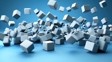 3D render of simple, minimalistic levitating blocks on a light blue background, in the style of Blender --chaos 30 --ar 16:9 --v 6.1 Job ID: b51c52b7-115f-478b-af1d-5af04a45267eの素材