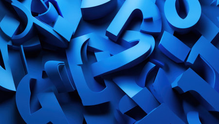 Blue background, three-dimensional lettering with blue shapes, simple and clean design, high resolution, modern style, 3D rendering, geometric shapes, no shadows, blue color scheme, close-up view of the letters. --ar 53:30 --v 6.1 Job ID: 4569cf59-27c8-4acb-aaa0-c5fcb1a4de1cの素材