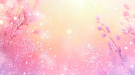 Beautiful spring meadow with pink flowers and grass in the sunlight. Pastel-colored background. Soft focus. Simple, minimalist style. Vintage. --chaos 30 --ar 16:9 --v 6.1 Job ID: 2fec7fae-080a-44fb-b7ec-2aebdf0ac038の素材