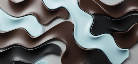 3D render of fluid metallic shapes with smooth curves in dark brown and light blue colors, on a grey background. --ar 32:15 --v 6.1 Job ID: e3bf34bc-85a7-4e52-a748-cb7df263d7fbの素材