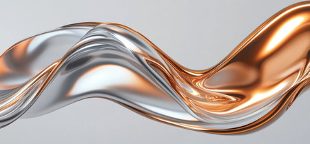 Abstract fluid lines in bronze and silver colors on a grey background. Concept of a wavy ribbon or shiny hair as a design element, 3D rendering. --ar 32:15 --v 6.1 Job ID: 020e8700-be6a-4614-b2fd-6f27b1a8d876の素材