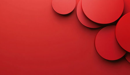 Red background, geometric shapes, simple style, minimalist design, high-end feel, three-dimensional effect, flat composition, high contrast, high saturation, red color tone, circular shape, minimalist elements, red gradient. Flat layout, minimalist background, three-dimensional shape, red color scheme, high-definition image quality. High resolution, high detail, flat layout, minimalist elements, red color theme. --ar 26:15 --v 6.1 Job ID: de7f0194-f5a8-4916-86ad-1c16cfca3564の素材