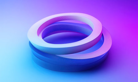 3D logo, C4D style, blue and purple gradient background, three-dimensional circular shape with rounded edges in the center of the screen, smooth lines, high saturation, strong contrast between light and dark, focus on details, three layers of circles arranged from large to small. The top layer is a solid color, while each smaller ring has different colors. High resolution. --ar 5:3 --v 6.1 Job ID: 65a2ca1f-bc99-423e-8ded-7fefb1bf5793の素材