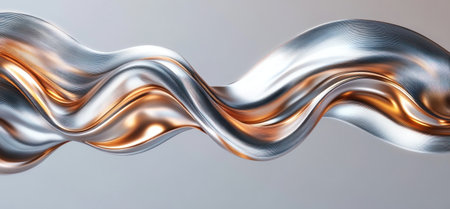 Abstract fluid lines in bronze and silver colors on a grey background. Concept of a wavy ribbon or shiny hair as a design element, 3D rendering. --ar 32:15 --v 6.1 Job ID: 020e8700-be6a-4614-b2fd-6f27b1a8d876の素材