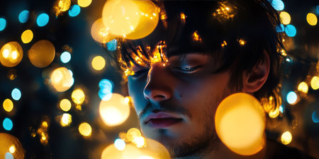 A background of golden and blue glitter lights, creating an enchanting atmosphere for festive events or special occasions. --ar 2:1 --v 6.1 Job ID: 4884568f-a296-4cb7-bd33-f3454b100736の素材