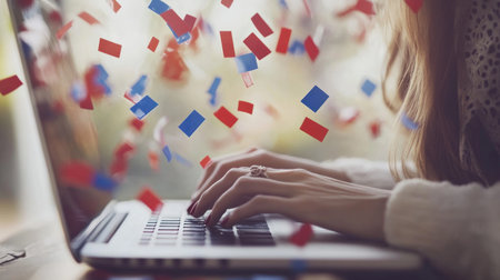 A person typing on their laptop with multiple red and blue digital warning signs floating around them, illustrating the concept of computer security. In the style of Glamour photography. --chaos 30 --ar 16:9 --v 6.1 Job ID: 88ec64dc-27eb-4eb4-ae32-7dd7e73c568bの素材