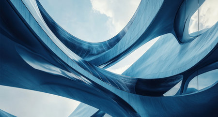 Abstract blue background with curved lines, 3D rendering illustration. Close-up shot, 4K resolution, ultra-realism, high detail, in the style of Agfa Vista Plus 200, stock photography, light sky-blue and dark gray. --ar 28:15 --v 6.1 Job ID: 499a55c7-7cbd-4792-8fbe-23d3db6b7027の素材