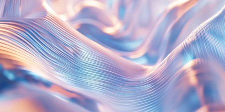 Abstract iridescent holographic background with curved lines, a blue and white color scheme, blurred edges, flowing shapes, light refraction effects, high resolution, hyper-realistic details, soft focus, minimalist style, futuristic, modern, cool tone, ethereal glow effect. --ar 2:1 --v 6.1 Job ID: 338b8e33-cc0d-4d0f-a35b-5a4100422cedの素材