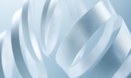 A close-up of white vertical striped metal, the strips arranged in an orderly fashion to form circular patterns, with a gradient background transitioning from light blue in the top left corner to pure white on the right side. The focus is sharp and clear, capturing the intricate details of each strip's texture and color, creating a visually striking composition. --ar 5:3 --v 6.1 Job ID: df08c3a8-ee2c-4b32-b77c-1a5fbf592b25の素材