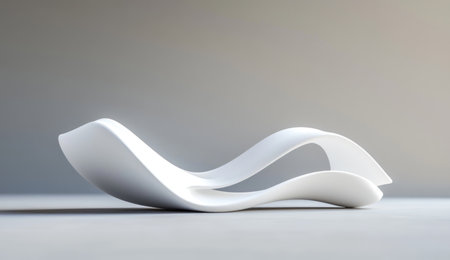 3D render of a simple, minimalistic abstract white wave on a grey background, low-angle shot, perspective view, sharp focus, high resolution, with copy space concept for business growth and market - subdued curves. --ar 26:15 --v 6.1 Job ID: 0db6a63e-aaed-43a9-a41e-db52dfe96b76の素材