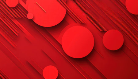 Red background, simple geometric shapes, 3D rendering, flat design style, high resolution, with circular and straight lines, minimalist style, color block combination, bright red tones, high contrast, eye-catching composition. --ar 26:15 --v 6.1 Job ID: 3f6e442b-9a55-4a3d-a0c3-4b1ba34790f9の素材