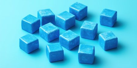 3D render of blue cubes on a blue background, isometric view. --ar 2:1 --v 6.1 Job ID: 9b55e11b-4235-42aa-810b-d0eef40dacc6の素材