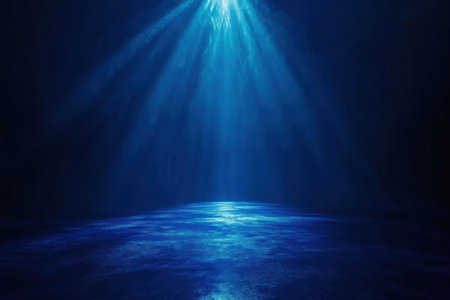 Blue light background, spotlight on the ground, dark blue gradient background, glowing blue light in the center of the image, low-angle view, high resolution, hyper-realistic. --ar 3:2 --v 6.1 Job ID: 61889b6a-f240-4abb-bbee-332d141a6720の素材