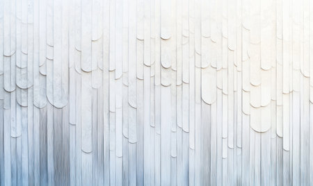 A close-up of white vertical striped metal, the strips arranged in an orderly fashion to form circular patterns, with a gradient background transitioning from light blue in the top left corner to pure white on the right side. The focus is sharp and clear, capturing the intricate details of each strip's texture and color, creating a visually striking composition. --ar 5:3 --v 6.1 Job ID: df08c3a8-ee2c-4b32-b77c-1a5fbf592b25の素材