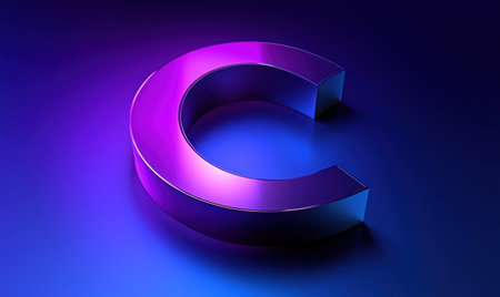 Blue gradient background, purple curved shapes, three-dimensional composition, high-end feel, metallic texture, cool tone, high resolution, abstract style. The shape of the letters "C" is highlighted in blue and purple, creating an overall sense of luxury and modernity. High-definition image quality with 3D rendering technology, in the style of modern abstract art. --ar 5:3 --v 6.1 Job ID: 33840c39-5f39-4910-a619-e4ad50a3bd3dの素材