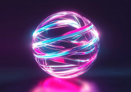 Abstract digital art, a sphere made of lines and ribbons on a black background, high resolution, very detailed, studio lighting, cinematic, volumetric light, soft shadow casting, Octane render, glassy, translucent, reflective, glimmering, iridescent, prismatic, prismcore, chromatic aberration, lens flare, glow effect, dark background, glowing edges, holographic. --ar 7:5 --v 6.1 Job ID: 60c89d8f-1a17-40f3-811a-264ad3230258の素材