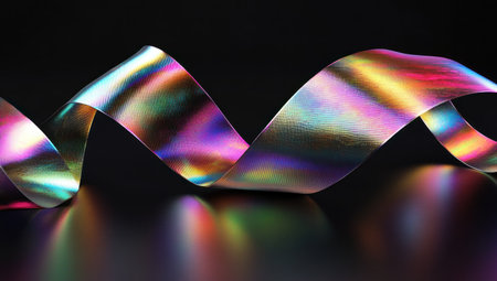 Abstract chromatic metallic ribbon, 3D render, holographic, black background, shiny, chromatic aberration. --ar 53:30 --v 6.1 Job ID: 04f28a0e-00c3-4998-9d32-63bc66c0ed13の素材
