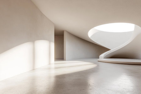 3D rendering of an empty room with a white wall and concrete floor. Minimalist interior design of a modern home or office space, with no people. Mockup for artwork or product presentation. Bright daylight with soft shadows. Close-up view. --ar 3:2 --v 6.1 Job ID: 3a11d9ca-fe25-436f-a419-b932c8efa22cの素材