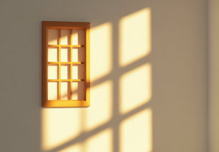 Abstract shadow of a window on a white wall background. Simple studio background with sunlight, 3D rendering illustration, minimal concept, banner design space for text, high-resolution photography. --ar 43:30 --v 6.1 Job ID: 2c383c92-7a6a-4f21-90cd-1808c98b5b9fの素材