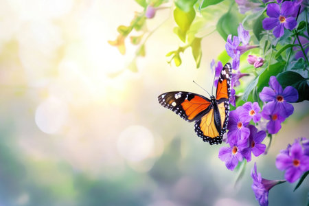 Monarch butterfly on purple flower in garden stock photo contest winner, high-definition, blurry background, greenery, purple flowers, butterfly sitting on violet wildflower, orange and black wing pattern, butterfly resting on pink hanging flower --ar 3:2 --v 6.1 Job ID: f55f9216-3716-434f-8bd5-720562c222b2の素材