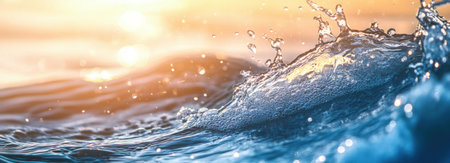 Water waves with bubbles on a blue background, during the golden hour, in the style of a banner. --ar 83:30 --v 6.1 Job ID: d52eb451-e1a3-49b8-ab6a-5de799c968f9の素材