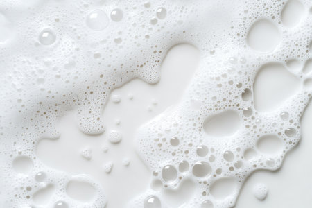 White background with the texture of soap foam, bubbles, and water drops, top view. Banner template for washing machine or shampoo product advertising. --ar 3:2 --v 6.1 Job ID: 048145ce-6382-49eb-a1aa-b35a939a106fの素材