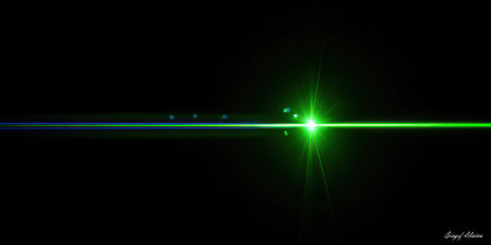 An abstract illustration shows a green light beam emanating from a central point. The image features a black background with a glowing green light. The composition uses a minimalistic style with a strong contrast between light and dark. It could be useful for various commercial applications or editorial designs.の素材