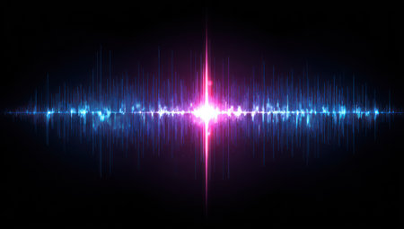 An abstract visual showcases a bright, multicolored light explosion emanating from a central point. The artwork features dynamic lines, gradients, and a dark background creating contrast. This imagery could be utilized in various digital media, including graphic design, web development, and promotional materials for a modern aesthetic.の素材