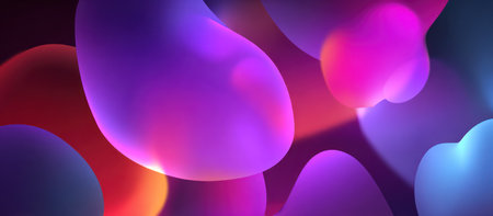 The image features abstract shapes, showcasing a blend of colors like purple, pink, and blue, creating a fluid and dynamic visual. The composition utilizes a gradient effect, enhancing the depth and dimensionality of the design. This style could be used for various purposes such as design projects and advertising.の素材