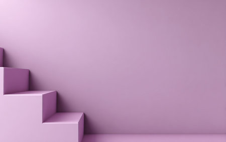 A close-up view displays a set of purple stairs against a matching wall. The composition uses a minimalist aesthetic, featuring clean lines and a monochromatic color scheme. The lighting is even, casting subtle shadows. This image could be used for various design, advertising, or conceptual projects.の素材