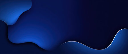 This abstract image features flowing, layered shapes in shades of blue. The composition showcases smooth curves and gradients, with a contrasting light border. The image has a clean aesthetic, ideal for various digital and print applications, including websites and presentations, offering versatile visual appeal.の素材