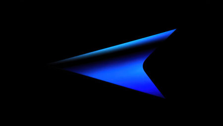 An abstract, geometric shape in shades of blue is set against a dark, contrasting background. The artwork features smooth gradients and a minimalist aesthetic. This design could be used in various applications, including digital art, website backgrounds, or promotional materials.の素材