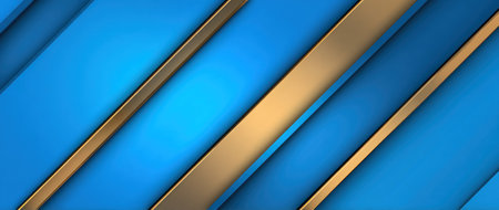 A visually appealing abstract background showcases diagonal lines in metallic gold and vibrant blue. The design features a layered composition, creating depth and dimension. This imagery is suitable for various applications, including website design, advertising, and marketing materials. It evokes a sense of modern elegance and sophistication.の素材