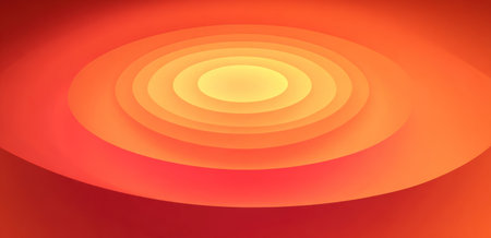 An abstract image showcases a series of layered, concentric circles. These circles transition through various shades of red and orange hues. The style appears digital, ideal for background use or concept illustration. Its design could be suitable for commercial and editorial projects.の素材